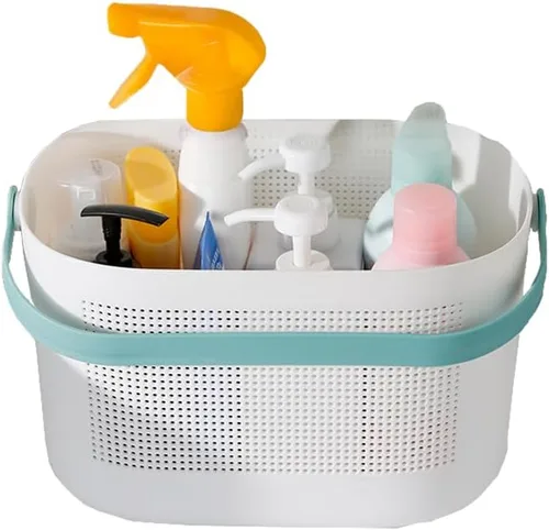 Carrito de ducha de plástico con un asa, organizador de ducha, organizador portátil, cesta de almacenamiento para dormitorio universitario, baño,