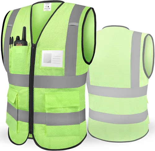 Miniatura 32 de TICONN Chaleco de seguridad reflectante de alta visibilidad Clase II de malla para mujeres y hombres Cumple con los estándares ANSI Blanco