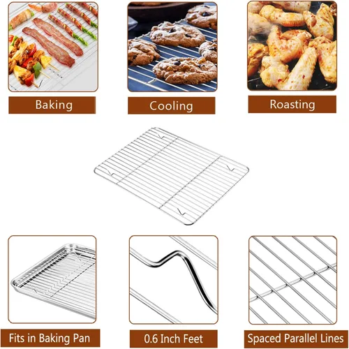 Miniatura 6 de P&P CHEF Bandeja Asadora de 14 pulgadas con rejilla para hornear y rejilla en forma de V, bandeja rectangular de acero inoxidable para lasaña