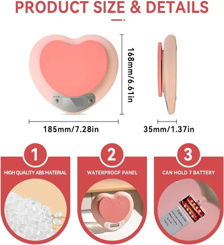 Miniatura 2 de Linda báscula de alimentos, báscula digital en forma de corazón con pantalla LCD recargable para cocinar, hornear, pesar alimentos [0.04 oz/11.0 lbs]