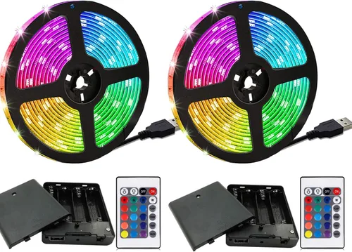 Tira de luces LED que funcionan con pilas de 20 pies, tira de luz LED RGB que cambia de color con 2 botones a distancia, decoración interior y