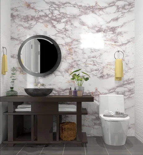 Miniatura 3 de AbaBoorty Papel de contacto de mármol blanco marrón de 85 x 15.8 pulgadas, papel tapiz de mármol brillante para encimeras de cocina, baño, encimera