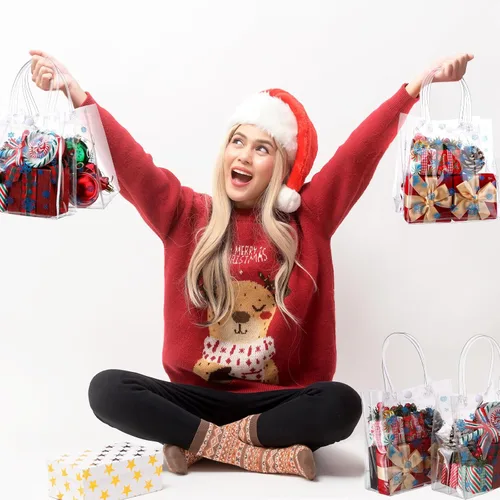 Miniatura 3 de Yeaqee 36 Piezas Bolsas de Regalo Transparentes de Copo de Nieve de Navidad con Asas Bolsas de Plástico a Granel para Dulces Bolsas Reutilizables