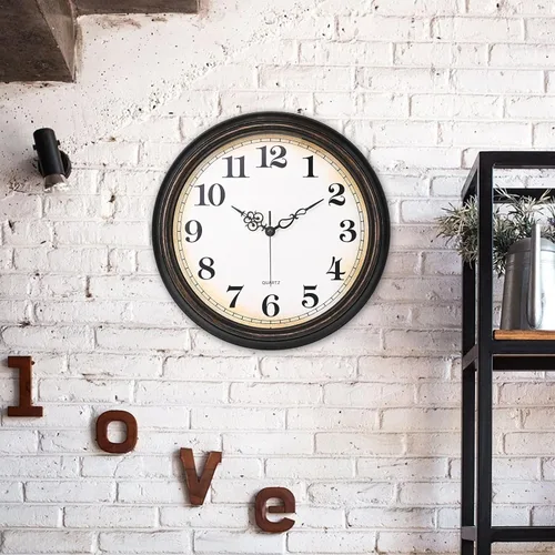 Miniatura 4 de Yoiolclc Reloj de pared grande de 16 pulgadas, silencioso, sin tictac, vintage, funciona con pilas, para sala de estar, oficina, escuela (bronce)
