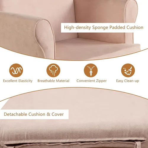 Miniatura 5 de Costzon Juego de mecedora y otomana, muebles de madera para bebé, para siesta y lectura, enfermería, silla mecedora cómoda tapizada limpiable