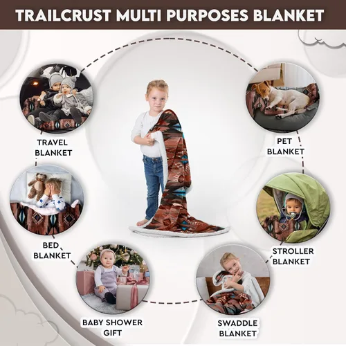 Miniatura 4 de Manta de forro polar sherpa ultrasuave acogedora manta de bebé de felpa para niños reversible con estampados aztecas lavable Tamaño amplio
