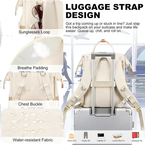 Miniatura 4 de AIJIEKE Mochila de almuerzo para mujer, mochila para laptop de 15.6 pulgadas con caja de almuerzo aislada desmontable, bolsa de trabajo 2 en 1 Beige