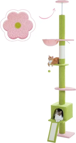 Miniatura 9 de PEQULTI Árbol para gatos de suelo a techo, torre alta para gatos, altura ajustable (83''-108'' / 83-108 pulgadas) árbol trepador de 5 niveles