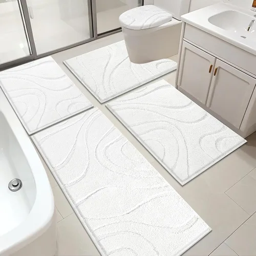 Miniatura 20 de Juego de alfombras de baño HEBE de 5 piezas, tapete de baño de microfibra suave y absorbente para el baño, juego de alfombras de baño antideslizante