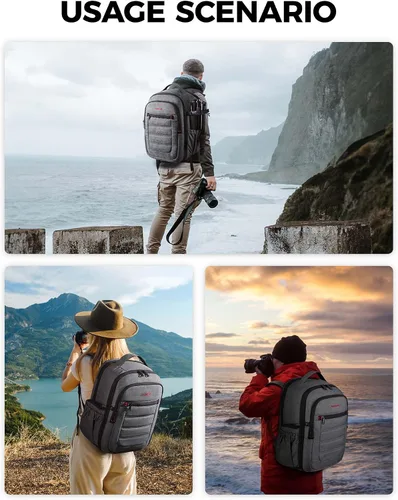 Miniatura 7 de BAGSMART Mochila para cámara, bolsas expandibles para cámara DSLR SLR para fotógrafos, mochila de viaje para fotografía con compartimento para Gris