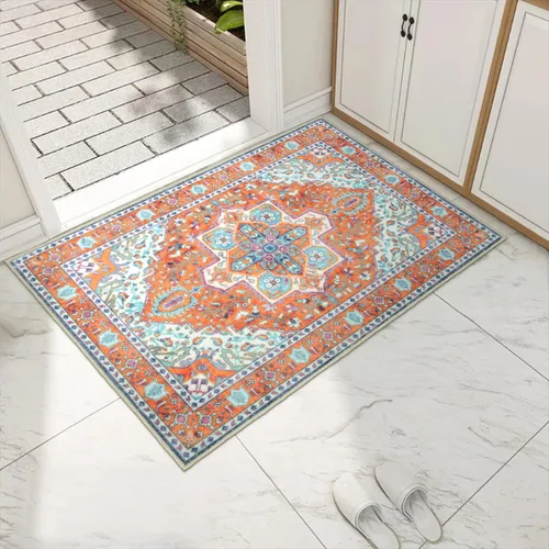 Miniatura 31 de Collive Tapete lavable para interiores, tapete retro antideslizante de bienvenida de 20" x 32" pulgadas, alfombra de área de absorción rápida, Rojo