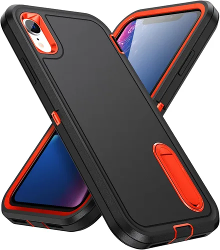 Miniatura 12 de IDweel Funda para iPhone XR, color negro para iPhone XR con soporte para hombres, protección resistente a prueba de golpes, antiarañazos, ajuste