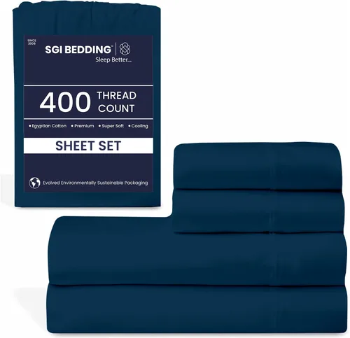Miniatura 25 de SGI - Juego de sábanas tamaño individual de 400 hilos de 100 % algodón egipcio, ultra suave, transpirable, bolsillo profundo, 15 ajustadas
