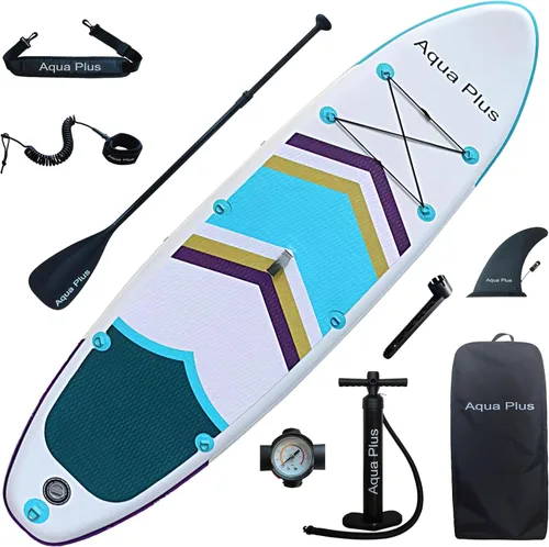 Miniatura 7 de Aqua Plus SUP inflable de 6 pulgadas de grosor para todos los niveles de habilidad, tabla de remo de pie, remo, bomba, mochila de viaje ISUP