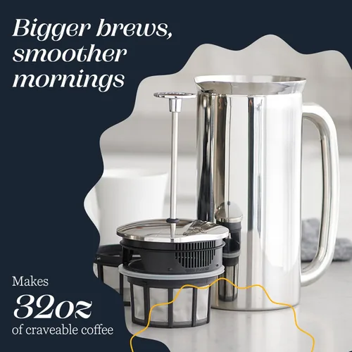 Miniatura 5 de ESPRO P7 - Prensa francesa de acero inoxidable 304 con microfiltro patentado de doble pared y aislamiento, prensa francesa para café con preparación