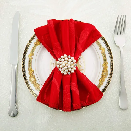 Miniatura 2 de Hotop 12 servilleteros dorados, perlas y flores, con diamantes de imitación, soportes redondos brillantes para bodas, fiestas, cenas, banquetes
