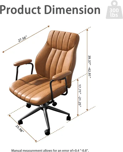 Miniatura 2 de Silla de escritorio de oficina de cuero marrón con ruedas y brazos, altura ajustable, vintage, estilo moderno de mediados de siglo