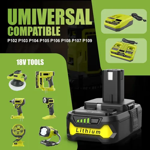 Miniatura 2 de Powilling Paquete de 2 baterías P102 de 3.5Ah de repuesto para batería Ryobi de 18 V y cargador P119 compatible con batería Ryobi de 18 voltios P103
