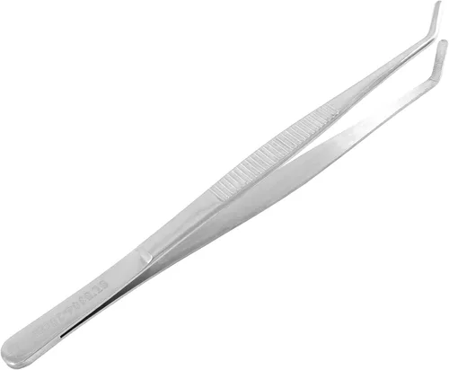 Bonsicoky 1 pinza de acero inoxidable de 8 pulgadas, pinzas largas con puntas curvadas dentadas de precisión, pinzas multiherramienta