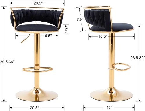 Miniatura 3 de DUOMAY Juego de 2 taburetes de bar giratorios modernos, taburetes de bar de terciopelo de altura ajustable con respaldo bajo para isla de Negro