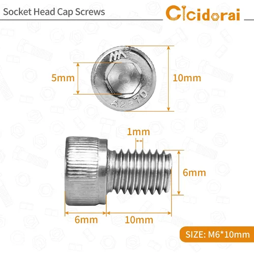 Miniatura 2 de Tornillos de cabeza hueca M6-0.039 x 0.394 in, acero inoxidable 304 (A2-70), accionamiento de enchufe Allen, acabado brillante, roscas de máquina