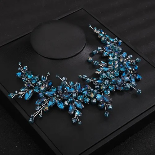 Miniatura 7 de Teyglen Diadema de cristal para el cabello de boda, con cuentas de diamantes de imitación rojos, hecha a mano, rojo, rosa, azul, negro, flores