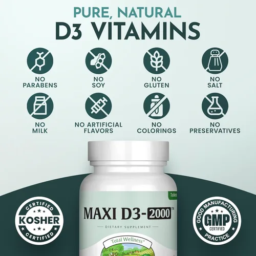 Miniatura 4 de Maxi Health Tabletas de vitamina D3 de 2000 UI – Apoyo inmunológico, salud ósea y función muscular – Suplemento de vitamina D de 2000 UI