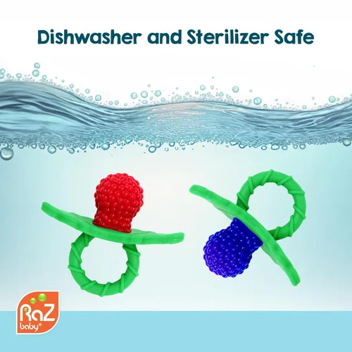 Miniatura 5 de RaZbaby RaZberry - Juguete de silicona para bebés, diseño manos libres, diseño de manos libres, diseño fácil de sostener, chupete para aliviar