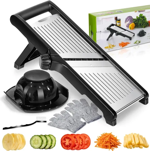 MASTERTOP Rebanadora Mandolina de Acero Inoxidable Ajustable para Cocina. Rebanador de Vegetales, Cebolla, Papa, Fruta, Patatas Fritas, Cortador de