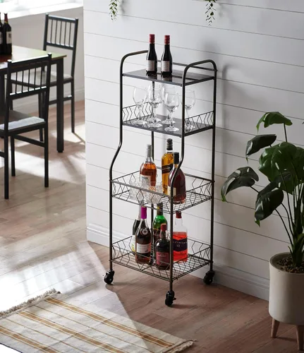 Kings Brand Furniture - Estante para hornear de cocina de 4 niveles, soporte para horno de microondas, carrito utilitario con ruedas para servir con