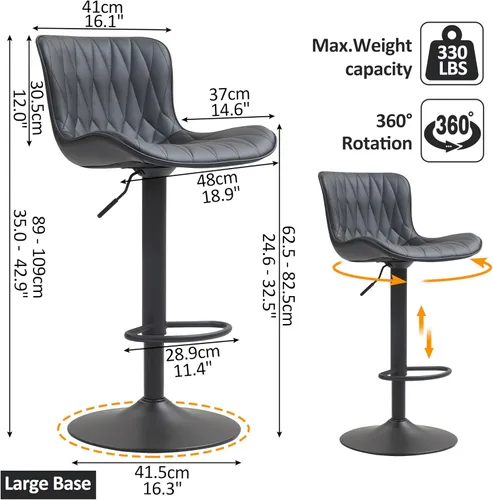 Miniatura 3 de Finnhomy Juego de 2 taburetes de bar, modernos taburetes de bar giratorios de piel sintética de 360°, altura del asiento de 24 a 32.5 pulgadas