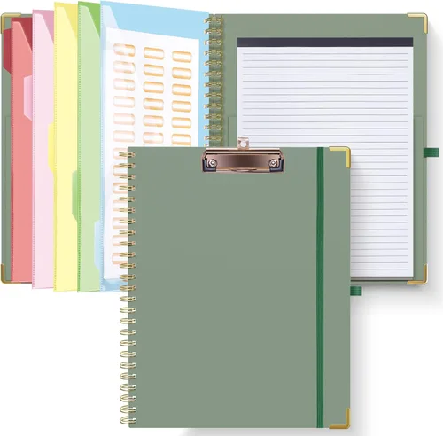 Miniatura 16 de HAUTOCO Folio portapapeles con bloc de notas recargable para tamaño carta (11 x 8.5 pulgadas), 5 divisores con 10 bolsillos, soporte elástico