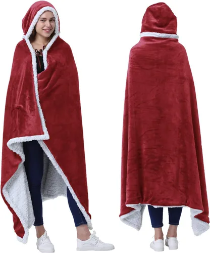 Miniatura 8 de Catalonia Poncho con capucha, Manta para vestir con bolsillos para las manos, Capa Cómoda de forro polar Sherpa para niños y adultos, Regalo