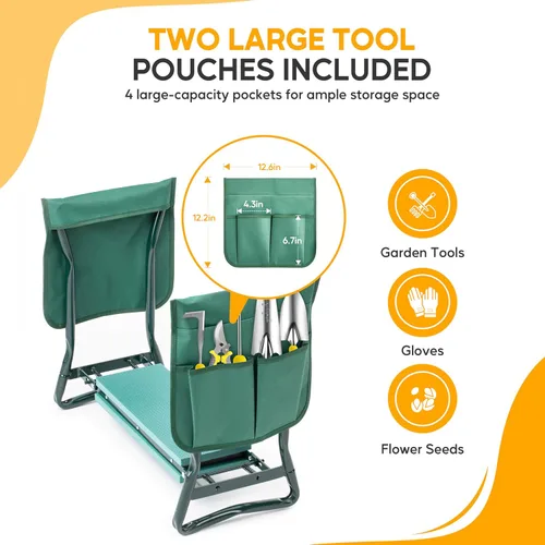 Miniatura 3 de Simple Deluxe Rodillero y asiento de jardín, taburete plegable con almohadilla de espuma EVA más gruesa, banco resistente, con bolsa