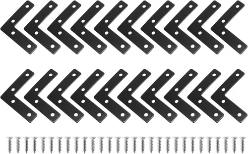 Miniatura 2 de Uenhoy 20 placas planas en forma de L de 2.36 x 2.36 pulgadas, soporte de esquina plana en ángulo recto, negro