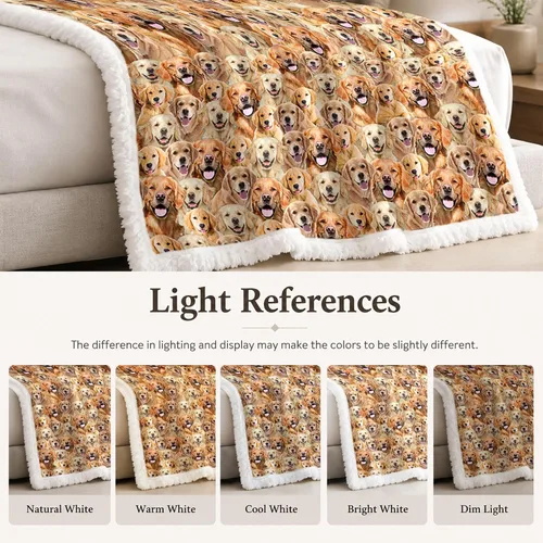 Miniatura 8 de BlessLiving Golden Retriever - Manta con patrones densos de perros, manta de forro polar Sherpa para sofá cama, manta suave y acogedora