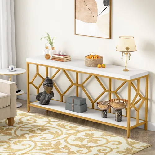 Miniatura 4 de Tribesigns Mesa de sofá extra larga de 71 pulgadas, mesas de consola de sofá largas estrechas detrás de la mesa del sofá con estante