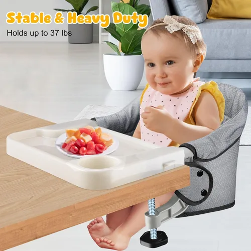 Miniatura 4 de Silla alta de gancho con bandeja de comedor extraíble, silla alta portátil de viaje para bebé, asiento de mesa plegable con clip para 6-36 meses