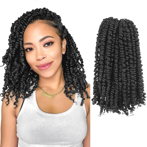 Miniatura 13 de Pelo Passion Twist de 8 pulgadas, trenzas de ganchillo pretrenzadas, paquetes de 8 paquetes (1B/negro natural)