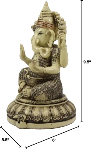 Miniatura 6 de Ebros 9.5 pulgadas de alto Hindú Supremo Dios Nritya Ganesha Chaturthi Meditación en el trono de loto con estatua de ratón Ganapati Elefante Deidad