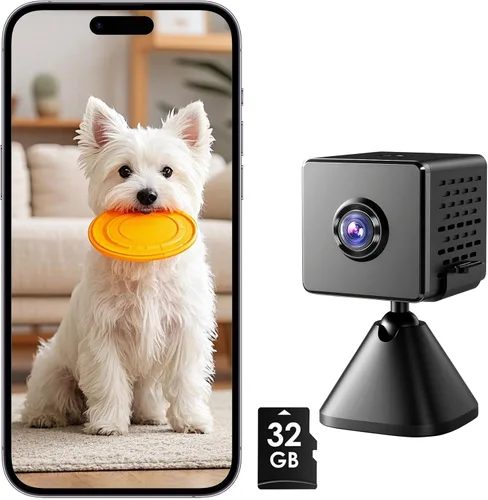 vebiliki Cámara interior con tarjeta TF de 32 GB, cámara WiFi 4K con vista en vivo, cámara de niñera con alertas de movimiento, almacenamiento en la