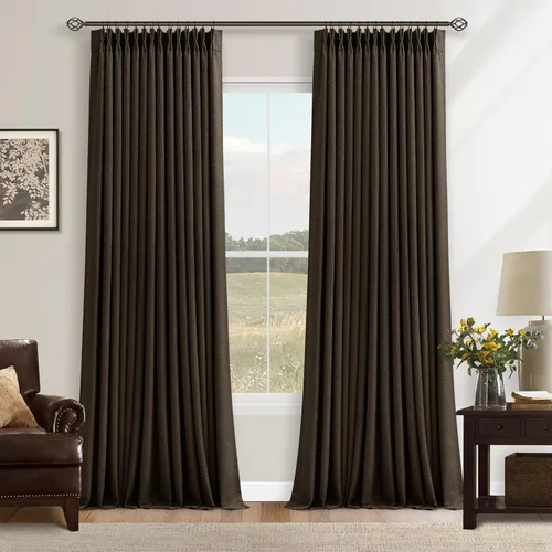 Miniatura 47 de Juego de 2 paneles de cortinas plisadas negras de 80 pulgadas para sala de estar, cortinas plisadas de lino con forro de 80 pulgadas de largo, 100%