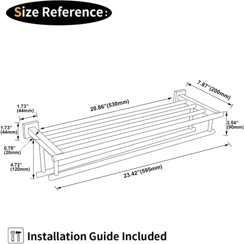 Miniatura 6 de GERZWY Estante de toalla con doble toallero organizador para baño, 24 pulgadas, acero inoxidable SUS 304, montaje en pared, moderno color negro mate