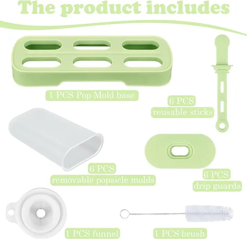 Miniatura 5 de WMKGG Juego de moldes para paletas, 6 moldes para paletas de hielo, molde de helado casero con palos, máquina para hacer paletas (verde)