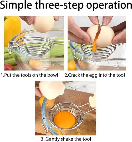 Miniatura 2 de Paquete de 2 separadores de clara de huevo de acero inoxidable – Filtro de yema de huevo de mango largo apto para lavavajillas, sin goteo y sin