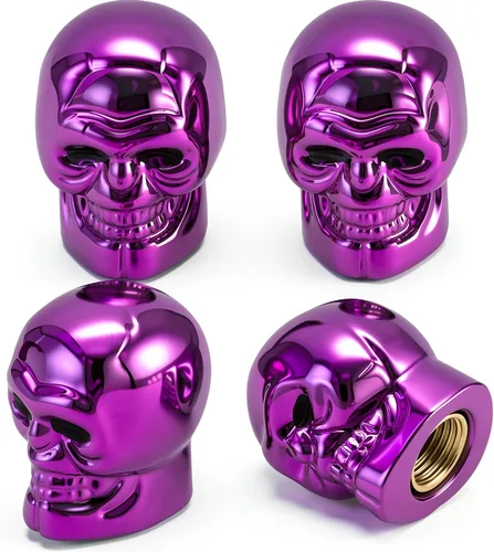 Miniatura 57 de 4 tapones de válvula de neumático estilo calavera, con anillo de goma O, cubiertas universales de vástago de válvula de neumático de núcleo de cobre