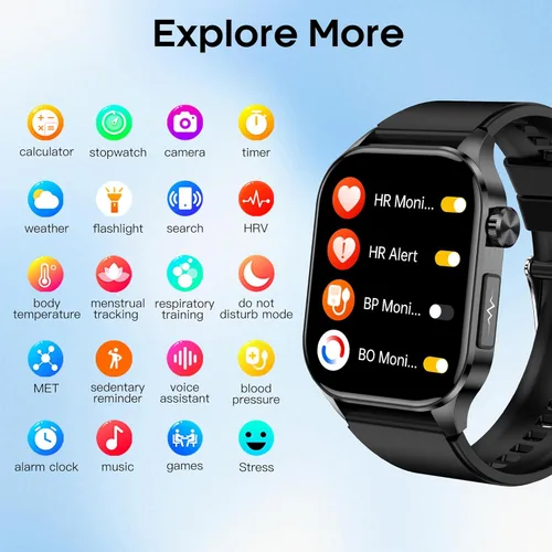Miniatura 9 de Reloj inteligente para hombres y mujeres con llamadas Bluetooth, presión arterial, frecuencia cardíaca, oxígeno en sangre, estrés, HRV, monitor