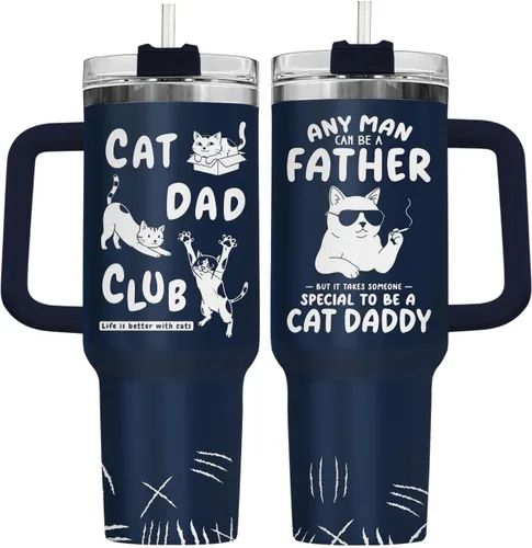 Miniatura 36 de 34HD Regalos de cumpleaños para el Día del Padre, de parte de su hija o hijo, taza de viaje aislada para 50 cumpleaños, clásico de 40 onzas con asa