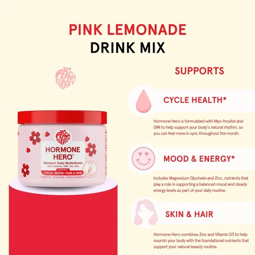 Miniatura 5 de Peach Perfect Inositol Polvo Multivitamínico, Sabor Limonada Rosa – 4g de Myo e Inositol D-Chiro, DIM, Zinc, Magnesio Glicinato, Vitamina D3 – Apoya