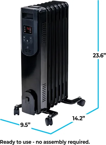 Miniatura 7 de Comfort Zone Calentador de Radiador Lleno de Aceite de 1500W - Calentador de Espacio Eléctrico Portátil con Control Remoto, Pantalla Digital